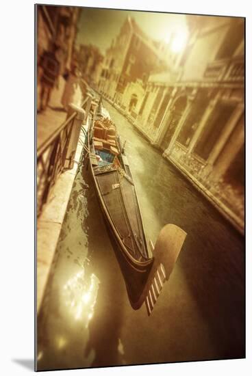 Gondola in Venetian Canal at Sunset, Venice, Italy-null-Mounted Photographic Print