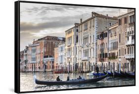 Gondola, La Volta, Grand Canal, elaborate Gothic palazzi at sunset in winter, Venice, UNESCO World-Eleanor Scriven-Framed Stretched Canvas