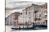 Gondola, La Volta, Grand Canal, elaborate Gothic palazzi at sunset in winter, Venice, UNESCO World-Eleanor Scriven-Stretched Canvas