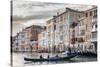 Gondola, La Volta, Grand Canal, elaborate Gothic palazzi at sunset in winter, Venice, UNESCO World-Eleanor Scriven-Stretched Canvas