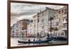 Gondola, La Volta, Grand Canal, elaborate Gothic palazzi at sunset in winter, Venice, UNESCO World-Eleanor Scriven-Framed Photographic Print