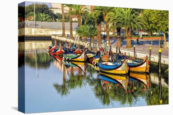 Gondola-Like Moliceiros Boats Anchored Along the Central Channel, Aveiro, Beira, Portugal, Europe-G and M Therin-Weise-Stretched Canvas