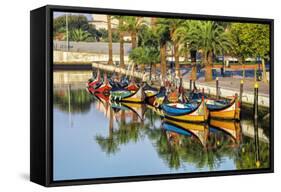 Gondola-Like Moliceiros Boats Anchored Along the Central Channel, Aveiro, Beira, Portugal, Europe-G and M Therin-Weise-Framed Stretched Canvas