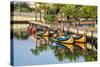 Gondola-Like Moliceiros Boats Anchored Along the Central Channel, Aveiro, Beira, Portugal, Europe-G and M Therin-Weise-Stretched Canvas