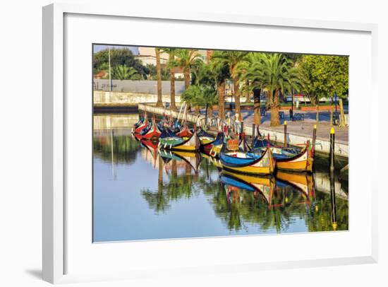 Gondola-Like Moliceiros Boats Anchored Along the Central Channel, Aveiro, Beira, Portugal, Europe-G and M Therin-Weise-Framed Photographic Print