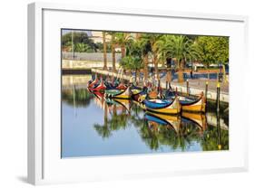 Gondola-Like Moliceiros Boats Anchored Along the Central Channel, Aveiro, Beira, Portugal, Europe-G and M Therin-Weise-Framed Photographic Print