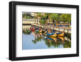 Gondola-Like Moliceiros Boats Anchored Along the Central Channel, Aveiro, Beira, Portugal, Europe-G and M Therin-Weise-Framed Photographic Print