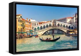 Gondola near Rialto Bridge in Venice, Italy-sborisov-Framed Stretched Canvas