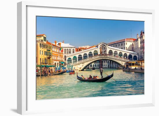 Gondola near Rialto Bridge in Venice, Italy-sborisov-Framed Photographic Print