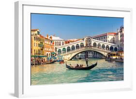 Gondola near Rialto Bridge in Venice, Italy-sborisov-Framed Photographic Print