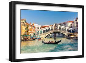 Gondola near Rialto Bridge in Venice, Italy-sborisov-Framed Photographic Print