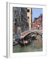 Gondola on a Canal, Venice, UNESCO World Heritage Site, Veneto, Italy, Europe-Amanda Hall-Framed Photographic Print