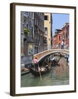 Gondola on a Canal, Venice, UNESCO World Heritage Site, Veneto, Italy, Europe-Amanda Hall-Framed Photographic Print