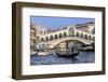 Gondola on Grand Canal and Rialto Bridge in winter, Venice, UNESCO World Heritage Site, Veneto, Ita-Eleanor Scriven-Framed Photographic Print