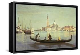 Gondola on Grand Canal, Venice-Jean-Baptiste-Camille Corot-Framed Stretched Canvas