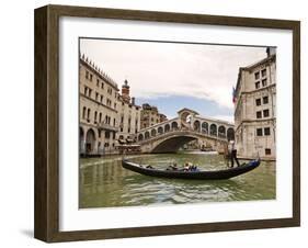 Gondola on the Canal Grande, Venice, Heading to the Rialto Bridge-foodbytes-Framed Photographic Print