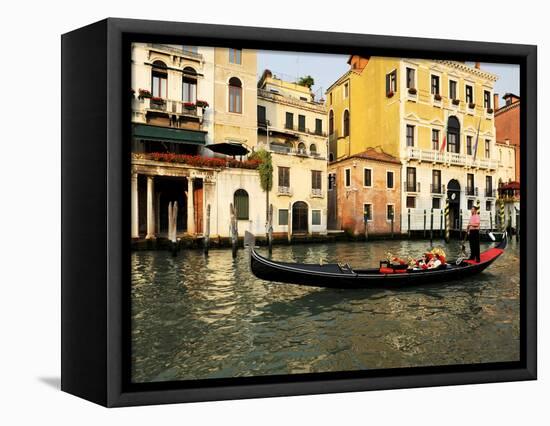 Gondola on the Grand Canal, Venice, Veneto, Italy, Europe-Peter Richardson-Framed Stretched Canvas