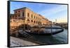 Gondola, Ponte Della Paglia and Riva Degli Schiavoni at sunrise after snow, Venice, UNESCO World He-Eleanor Scriven-Framed Stretched Canvas