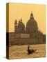 Gondola, Santa Maria Della Salute and Grand Canal at Sunset, Venice, Italy-Jon Arnold-Stretched Canvas