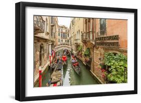 Gondola Traffic in Narrow Canal. Venice. Italy-Tom Norring-Framed Photographic Print