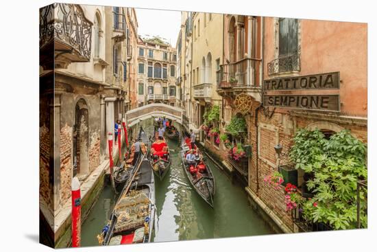 Gondola Traffic in Narrow Canal. Venice. Italy-Tom Norring-Stretched Canvas