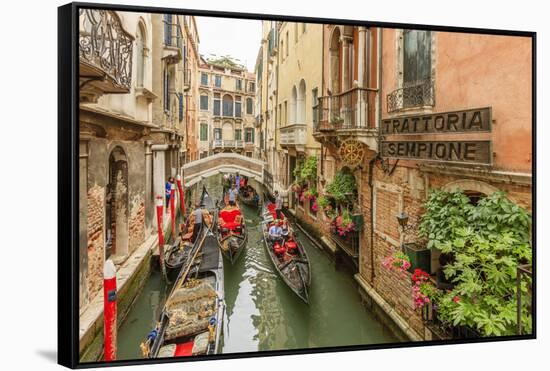 Gondola Traffic in Narrow Canal. Venice. Italy-Tom Norring-Framed Stretched Canvas