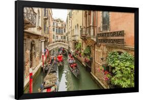 Gondola Traffic in Narrow Canal. Venice. Italy-Tom Norring-Framed Photographic Print