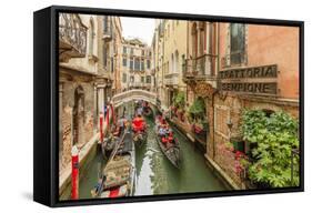 Gondola Traffic in Narrow Canal. Venice. Italy-Tom Norring-Framed Stretched Canvas