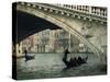 Gondola under the Rialto Bridge on the Grand Canal in Venice, Veneto, Italy-Rainford Roy-Stretched Canvas