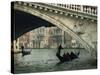 Gondola under the Rialto Bridge on the Grand Canal in Venice, Veneto, Italy-Rainford Roy-Stretched Canvas