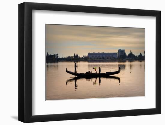 Gondola with balloons in Lake Merritt at sunset, Oakland, Alameda County, California, USA-Panoramic Images-Framed Photographic Print