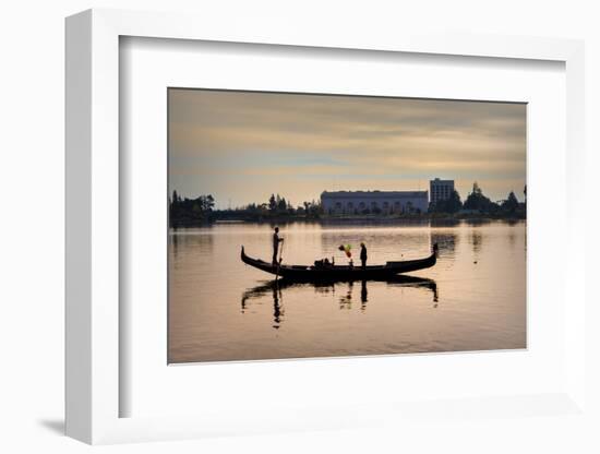 Gondola with balloons in Lake Merritt at sunset, Oakland, Alameda County, California, USA-Panoramic Images-Framed Photographic Print