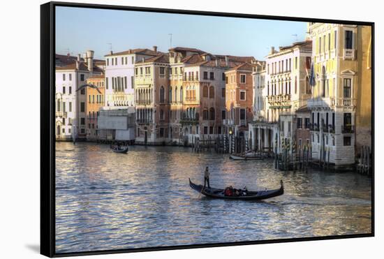 Gondolas Along the Grand Canal, Venice, Italy-Darrell Gulin-Framed Stretched Canvas