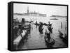 Gondolas and Gondoliers on a Rainy Day in Venice Italy, June 1965-null-Framed Stretched Canvas