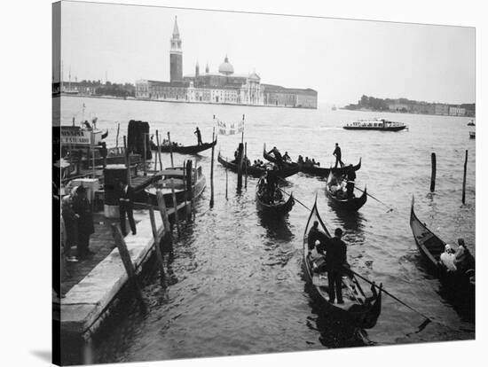 Gondolas and Gondoliers on a Rainy Day in Venice Italy, June 1965-null-Stretched Canvas