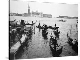 Gondolas and Gondoliers on a Rainy Day in Venice Italy, June 1965-null-Stretched Canvas