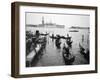 Gondolas and Gondoliers on a Rainy Day in Venice Italy, June 1965-null-Framed Premium Photographic Print