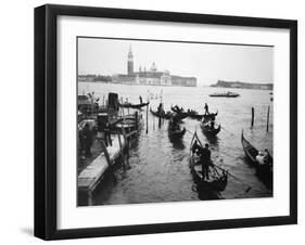 Gondolas and Gondoliers on a Rainy Day in Venice Italy, June 1965-null-Framed Premium Photographic Print