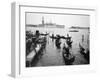 Gondolas and Gondoliers on a Rainy Day in Venice Italy, June 1965-null-Framed Premium Photographic Print