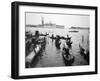 Gondolas and Gondoliers on a Rainy Day in Venice Italy, June 1965-null-Framed Photographic Print