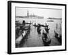 Gondolas and Gondoliers on a Rainy Day in Venice Italy, June 1965-null-Framed Photographic Print