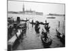 Gondolas and Gondoliers on a Rainy Day in Venice Italy, June 1965-null-Mounted Photographic Print