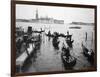 Gondolas and Gondoliers on a Rainy Day in Venice Italy, June 1965-null-Framed Photographic Print