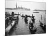 Gondolas and Gondoliers on a Rainy Day in Venice Italy, June 1965-null-Mounted Photographic Print