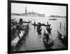 Gondolas and Gondoliers on a Rainy Day in Venice Italy, June 1965-null-Framed Photographic Print