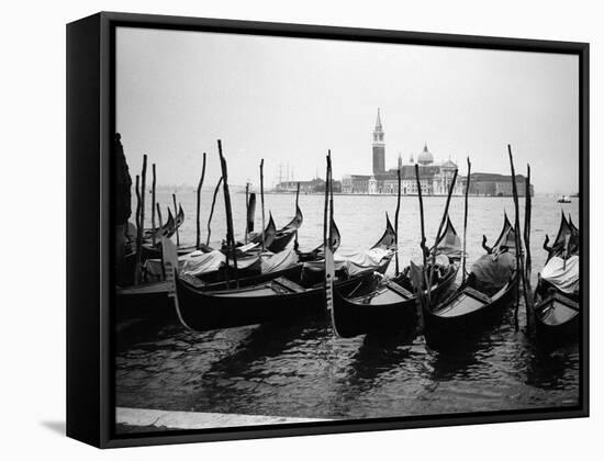 Gondolas and Gondoliers on a Rainy Day in Venice Italy, June 1965-null-Framed Stretched Canvas