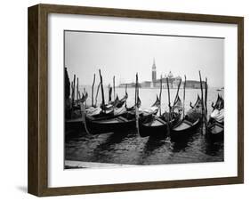 Gondolas and Gondoliers on a Rainy Day in Venice Italy, June 1965-null-Framed Photographic Print