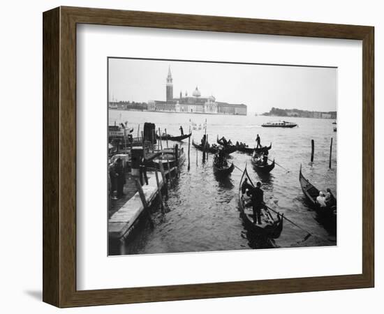 Gondolas and Gondoliers on a Rainy Day in Venice Italy, June 1965-null-Framed Photographic Print