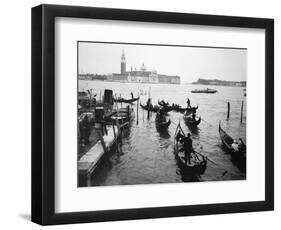 Gondolas and Gondoliers on a Rainy Day in Venice Italy, June 1965-null-Framed Photographic Print