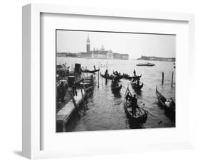 Gondolas and Gondoliers on a Rainy Day in Venice Italy, June 1965-null-Framed Photographic Print